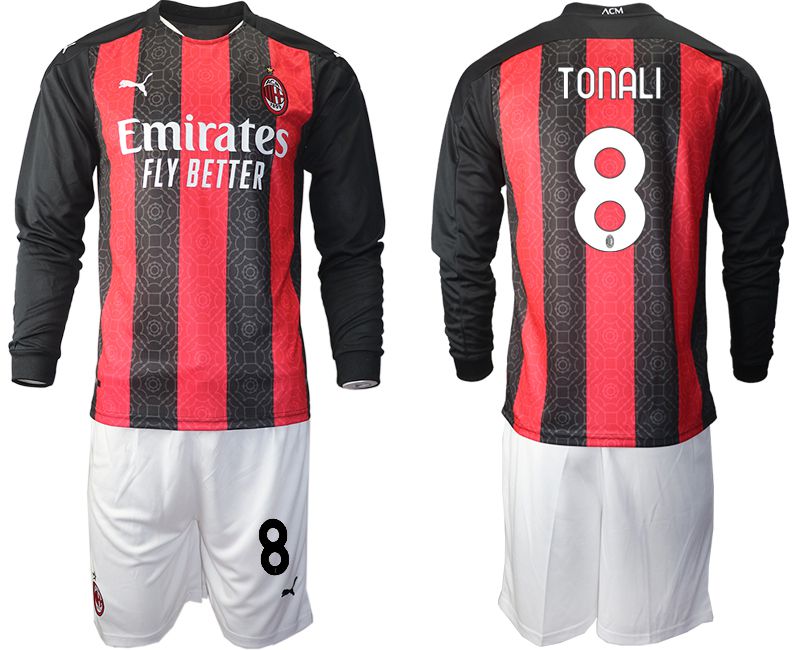 Men 2020-2021 club AC milan home long sleeve #8 red Soccer Jerseys